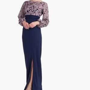NEW JS Collection Sheila Illusion Column‎ Gown in Mauve & Navy Blue, Size 2
